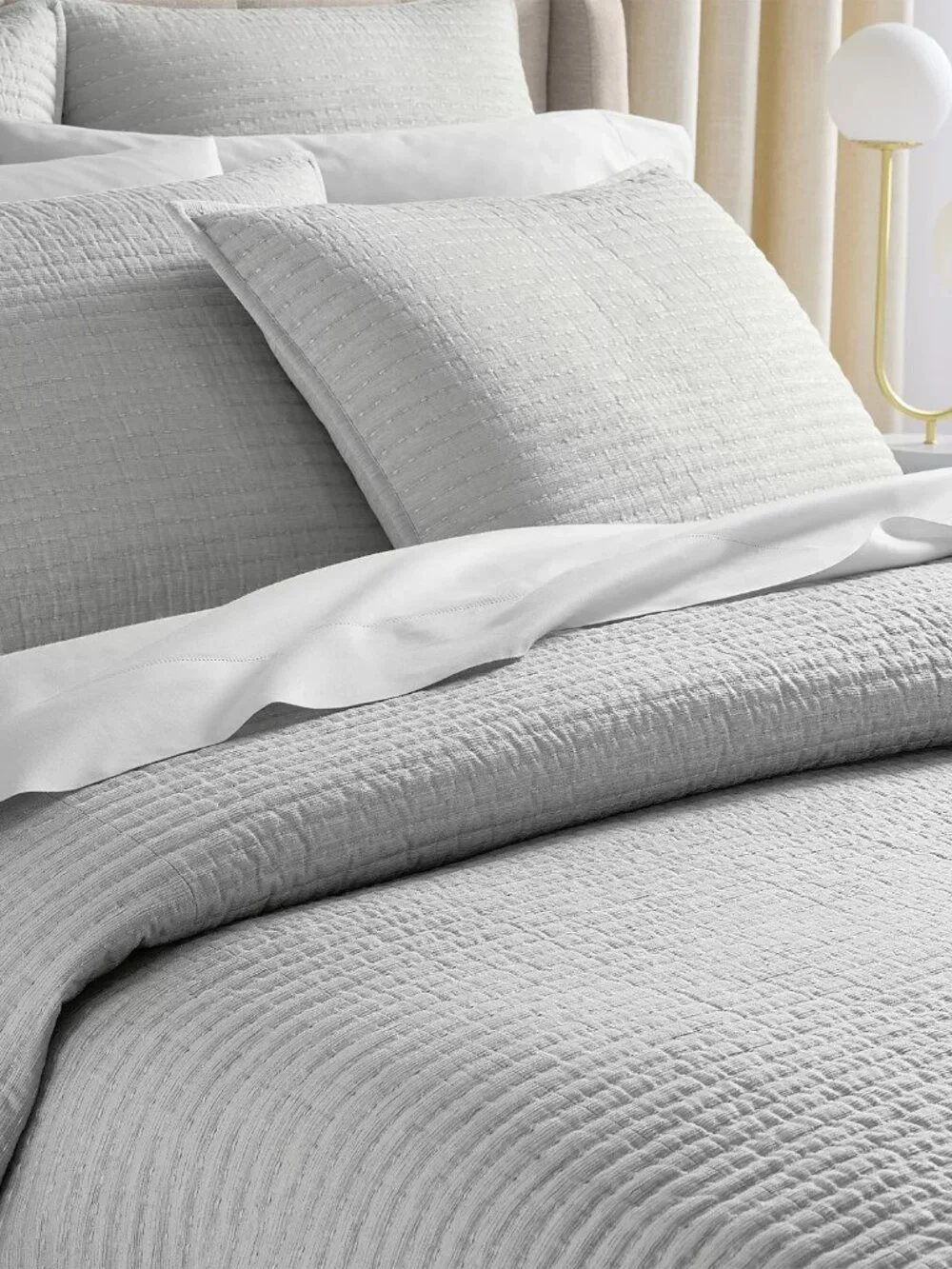 Hudson Park Collection Channel Stitch Coverlet, Queen, Gray/Silver, New with Tag